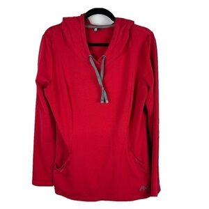 Roots Active Cotton Blend Hooded Long Sleeve Top Medium Red